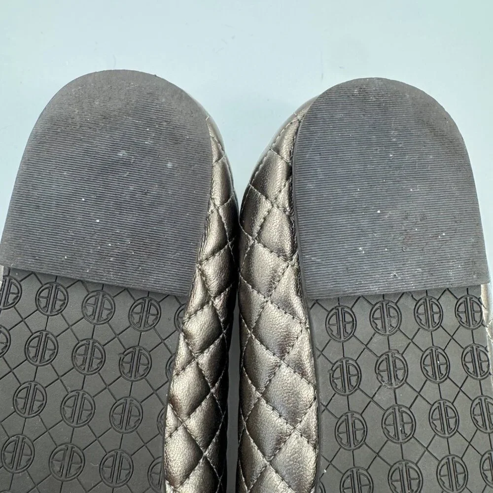 Lilly Pulitzer Quilted Bronze Ballet Flats Bow Accent & Elastic Backing Size 7